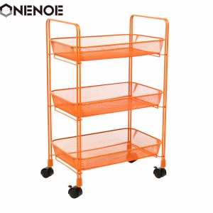 OneNoe Design Modern Metal Mesh 3-Tier Storage Organizer Multi-use utility Rolling Cart Kitchen Heavy Duty Strong Atability Trolley Storage Cart met manden
